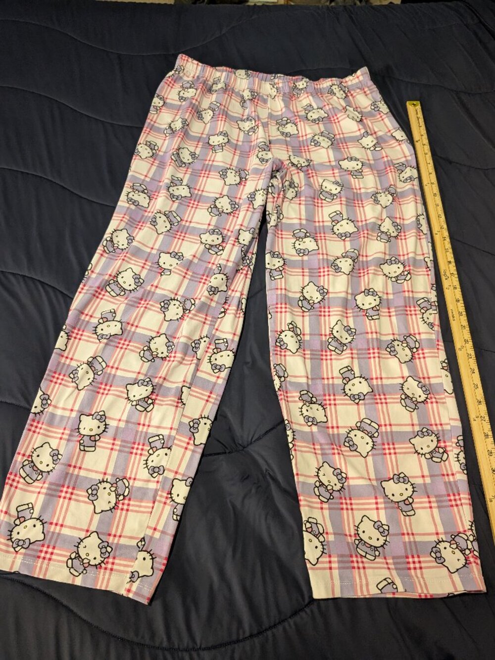 Hello Kitty Plaid Pajama Pants Wide Leg Lounge Pants Pink Purple XL